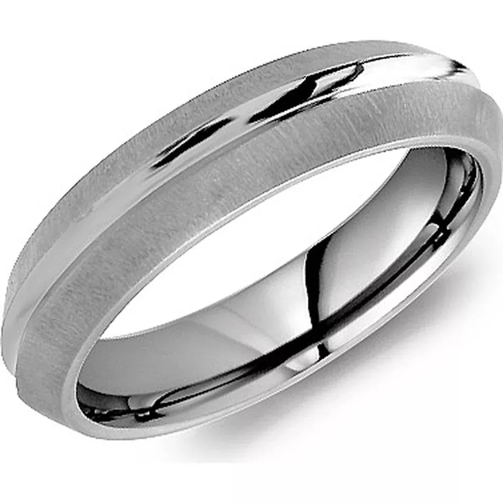 Torque Men's Wedding Band - Brushed Matte Surface with Sleek Polished Groove Detailing and Polished Edges in Titanium - 6mm Width from the Titanium Collection