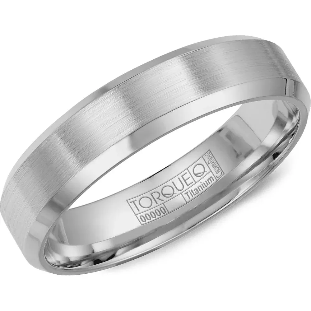 Torque Men's Wedding Band - Brushed Satin Center with Polished Beveled Edges in Titanium - 6mm Width from the Titanium Collection
