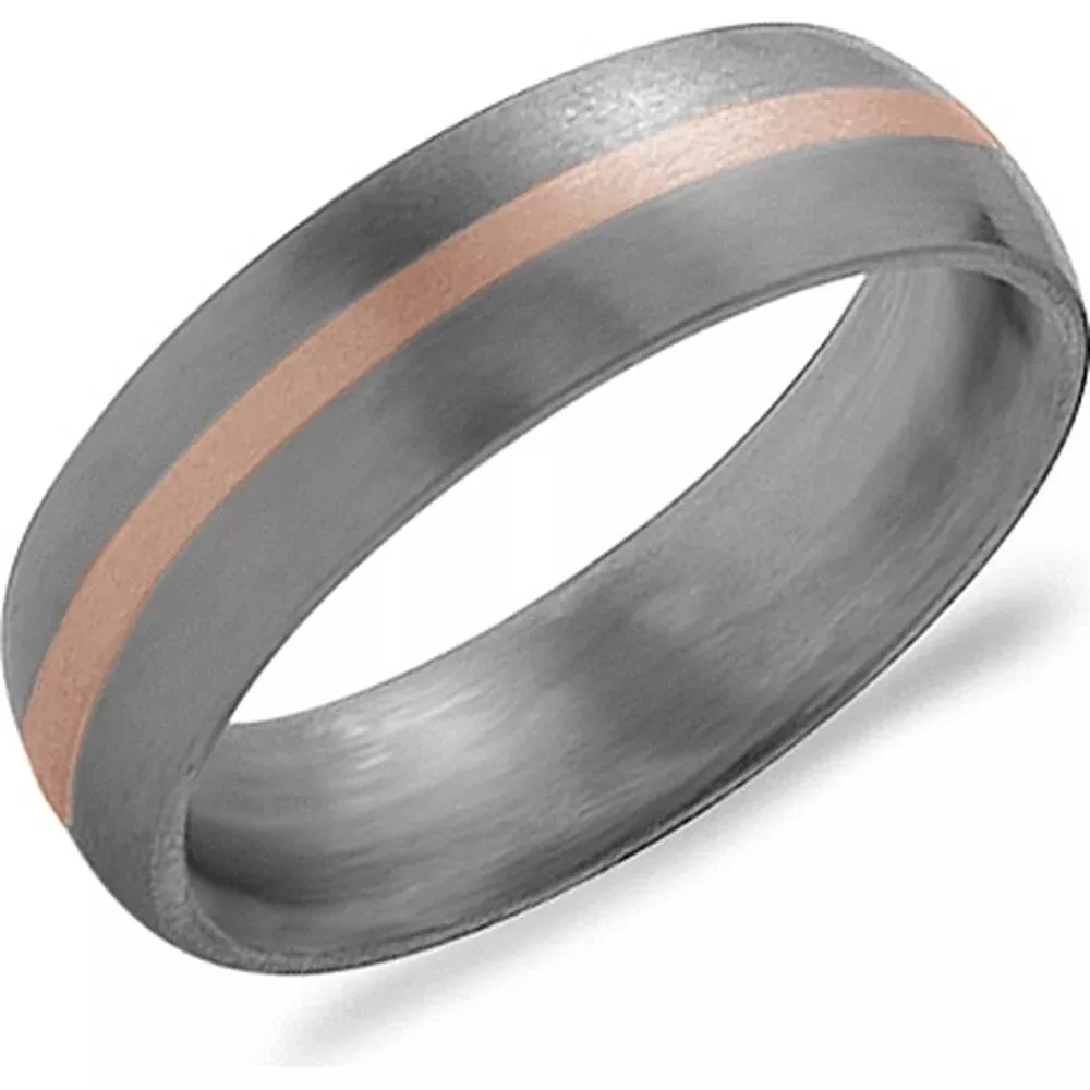 Torque Men's Wedding Band - Brushed Satin Finish with Rose Gold Inlay in Titanium and 18K Rose Gold - 6mm Width from the Titanium Collection