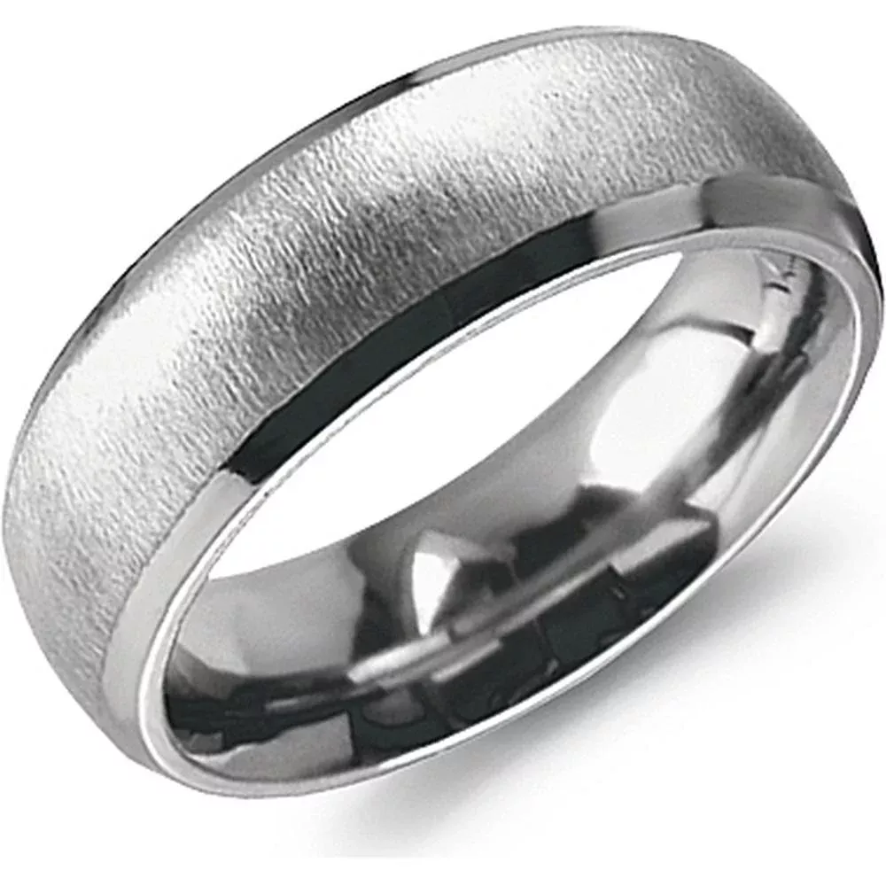 Torque Men's Wedding Band - Brushed Scratch Matte Center with Polished Edges Finish in Titanium - 7mm Width from the Titanium Collection