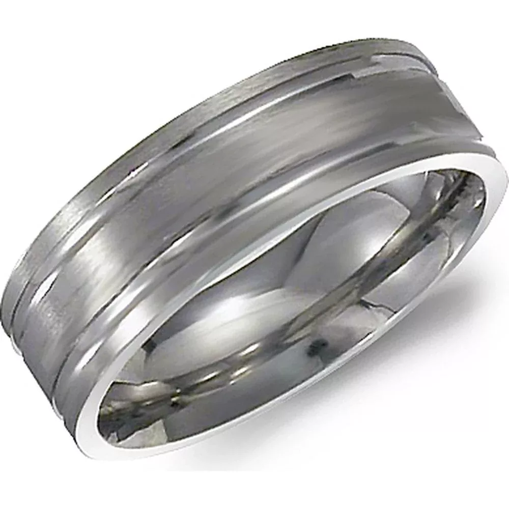 Torque Men's Wedding Band - Brushed Surface with Polished Edges and Groove Detailing in Titanium - 7mm Width from the Titanium Collection