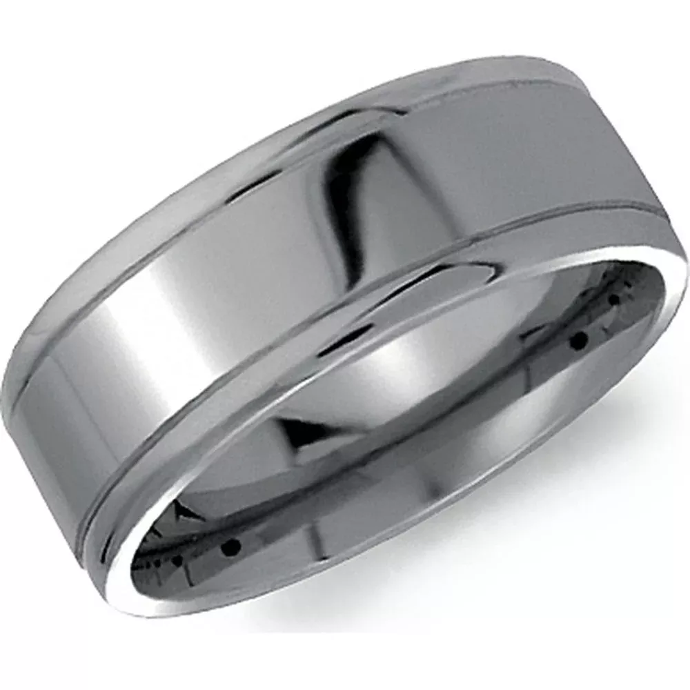 Torque Men's Wedding Band - Classic High-Polish Finish with Dual Grooves in Titanium - 8mm Width from the Titanium Collection