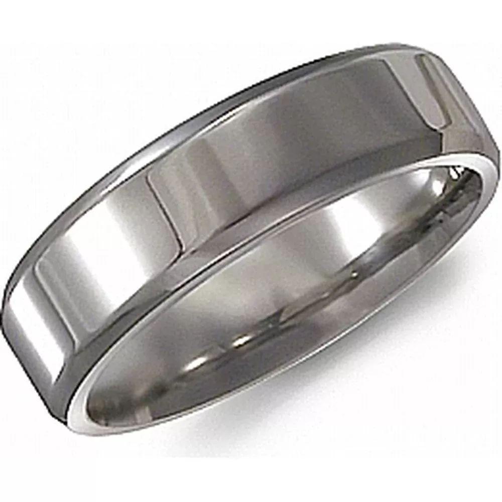 Torque Men's Wedding Band - Classic Polished Flat Edge High-Shine Finish in Titanium - 6mm Width from the Titanium Collection