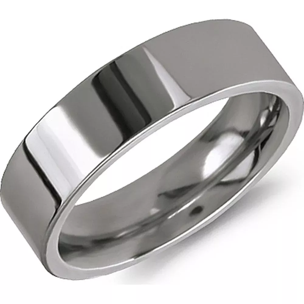 Torque Men's Wedding Band - Flat Polished Mirror-Finish Sleek Design in Titanium - 6mm Width from the Titanium Collection
