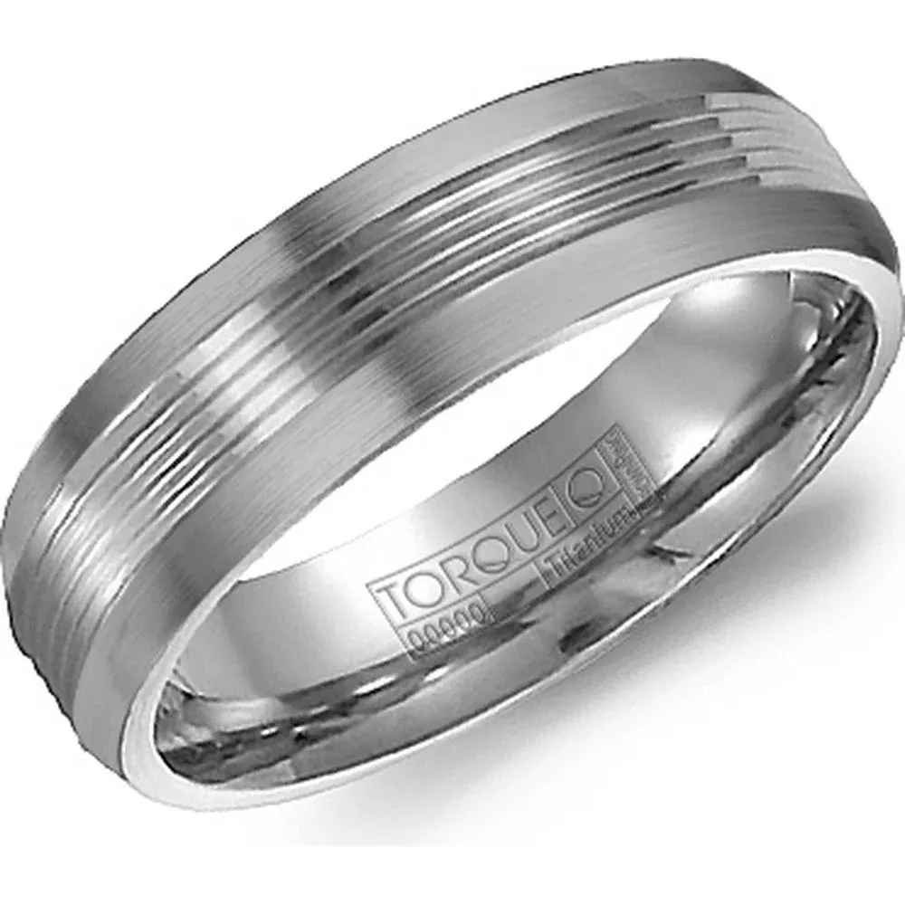 Torque Men's Wedding Band - Grooved Satin-Finish Ridged Edge Detailing in Titanium - 6mm Width from the Titanium Collection