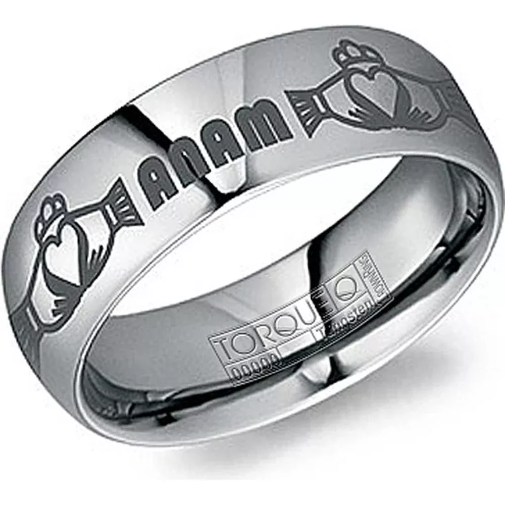 Torque Men's Wedding Band - High-Polish Finish with Engraved Personalized Name Design in Tungsten Carbide - 8mm Width from the Tungsten Carbide Collection