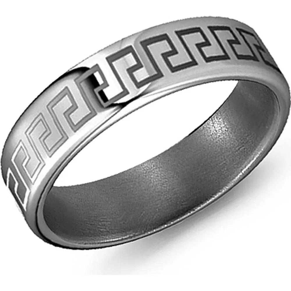 Torque Men's Wedding Band - High Polish Surface with Greek Key Pattern in Titanium - 6mm Width from the Titanium Collection