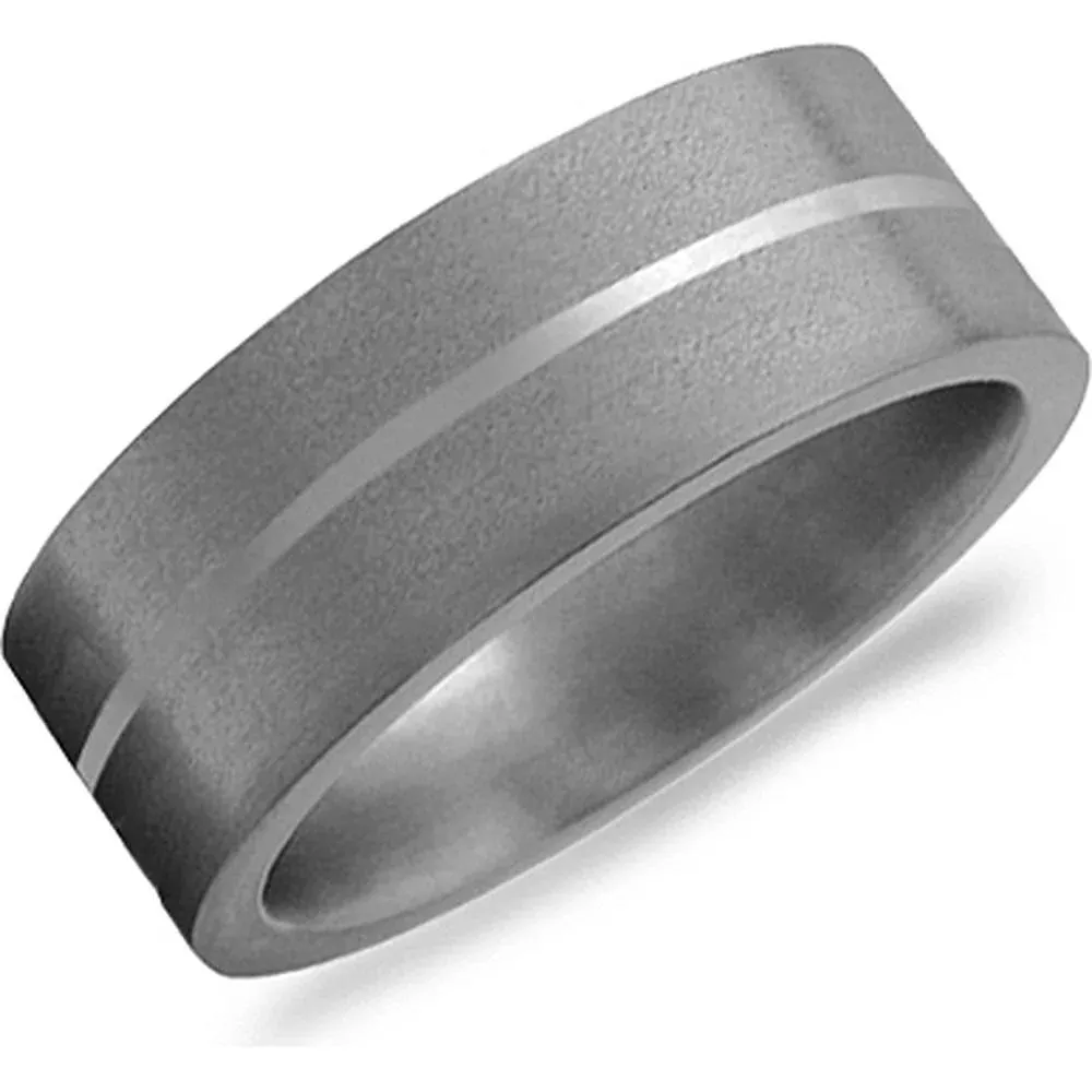 Torque Men's Wedding Band - Matte Finish with Subtle Centerline Detailing in Titanium and Sterling Silver - 8mm Width from the Titanium Collection