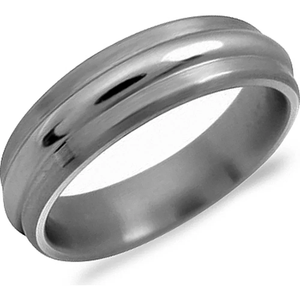 Torque Men's Wedding Band - Polished Center Ridge in Titanium - 6mm Width from the Titanium Collection