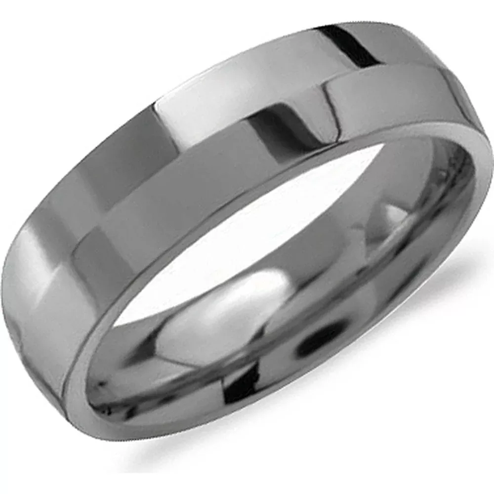 Torque Men's Wedding Band - Polished Finish with Center Ridge in Titanium - 6mm Width from the Titanium Collection