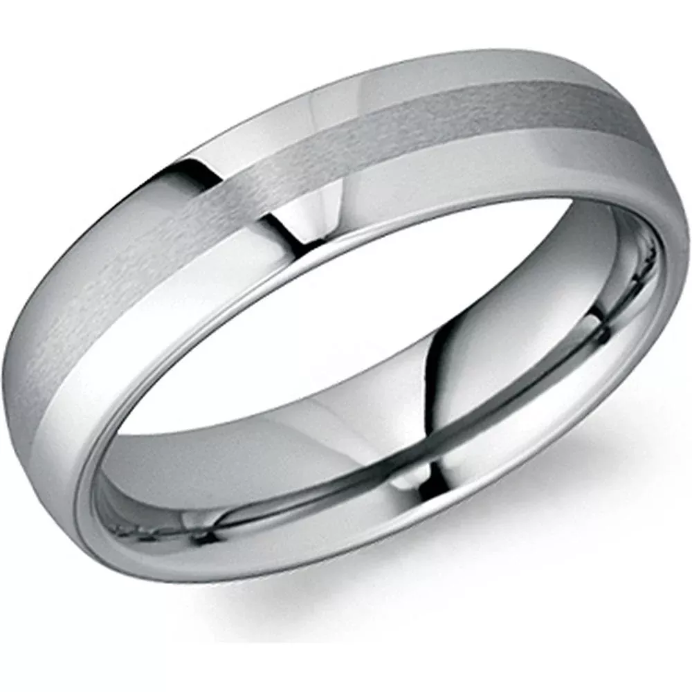 Torque Men's Wedding Band - Polished Finish with Satin Brushed Center Inlay in Tungsten Carbide - 6mm Width from the Tungsten Carbide Collection