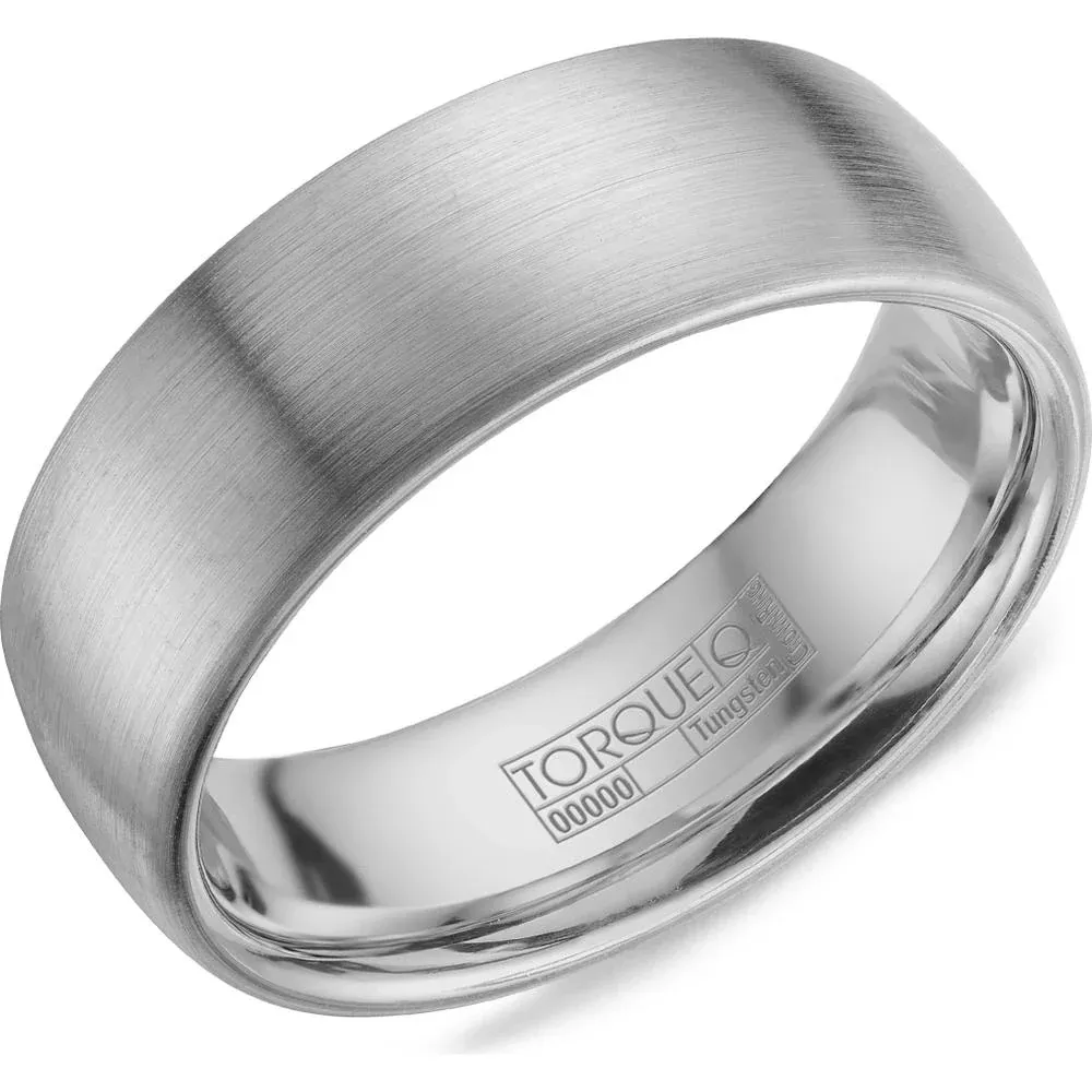 Torque Men's Wedding Band - Satin Brushed Domed Finish with Polished Interior in Tungsten Carbide - 8mm Width from the Tungsten Carbide Collection