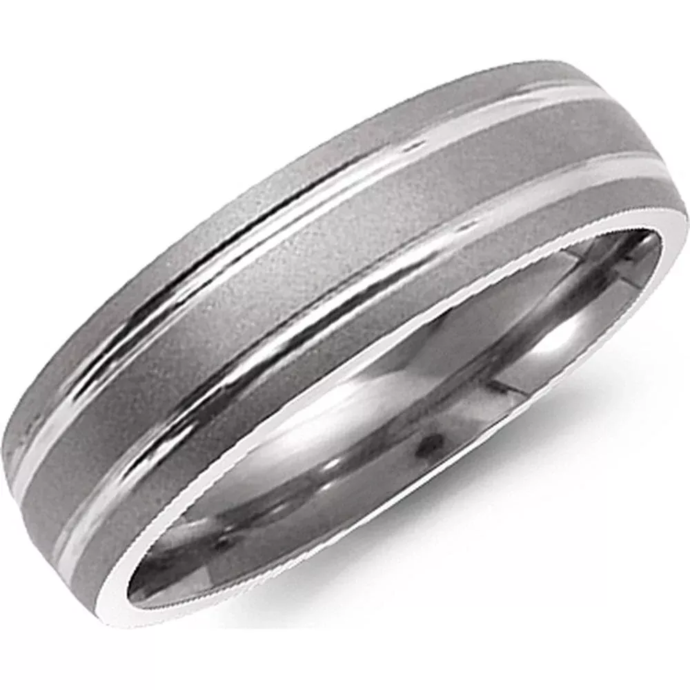 Torque Men's Wedding Band - Satin-Finish Double Groove Polished Edges in Titanium - 6mm Width from the Titanium Collection