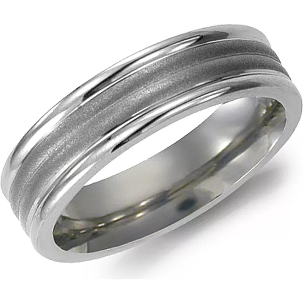 Torque Men's Wedding Band - Satin-Finish Grooved Center With Polished Edges in Titanium - 6mm Width from the Titanium Collection