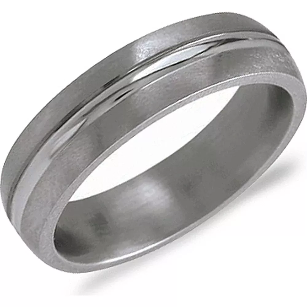 Torque Men's Wedding Band - Satin Finish with Polished Center Groove in Titanium - 6mm Width from the Titanium Collection