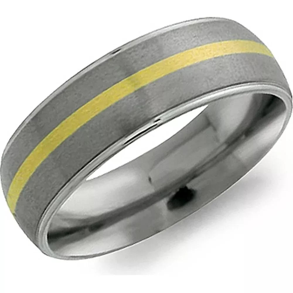 Torque Men's Wedding Band - Satin Finish with Yellow Gold Accent Inlay in Titanium and 18K Yellow Gold - 7mm Width from the Titanium Collection