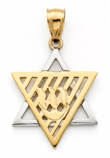 Two-Tone 14K Gold Star of David with Chai Pendant – 34mm