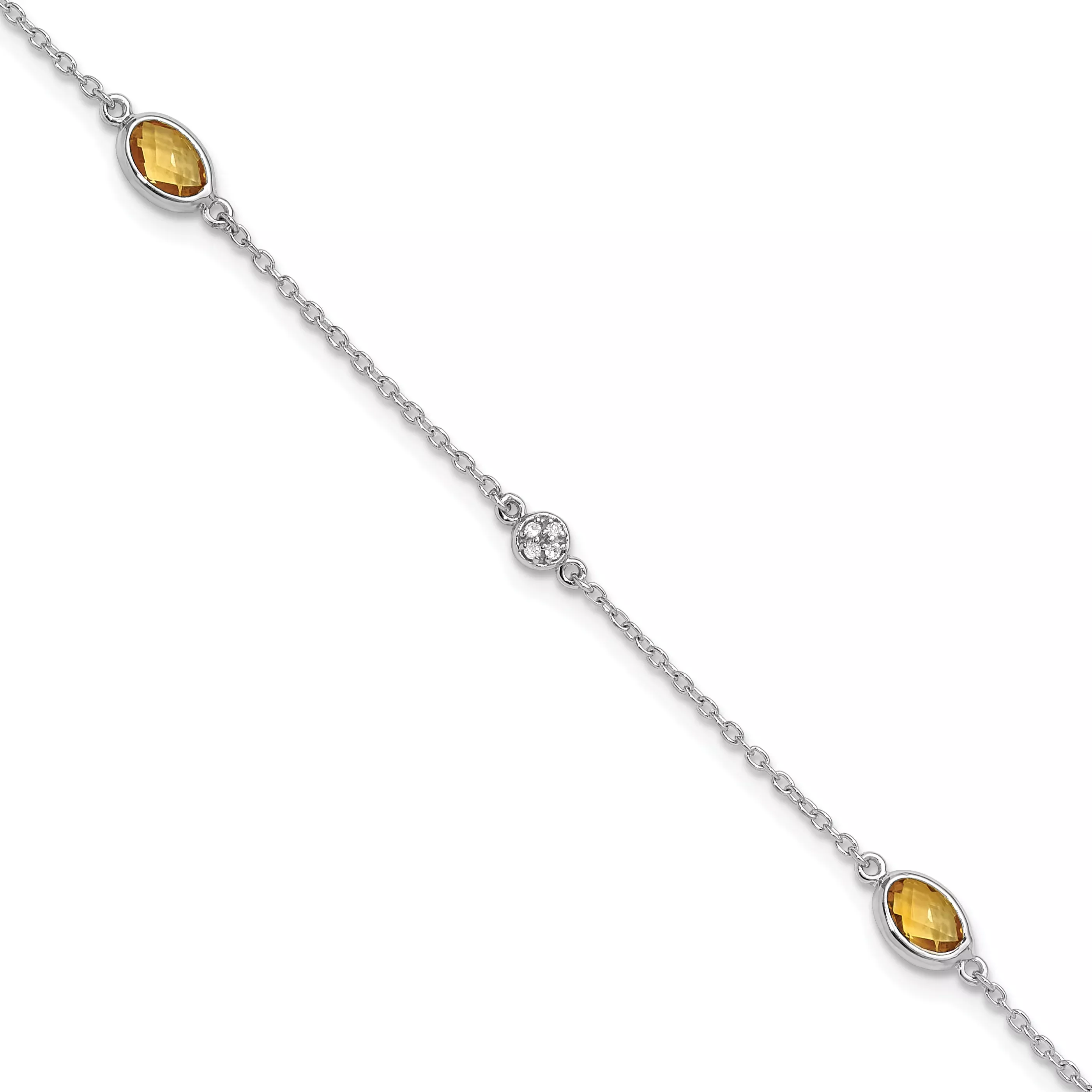 White Ice Sterling Silver Rhodium-Rhodium-Plated 7.5 inch Diamond and Citrine Bracelet with 1.25inch Extender