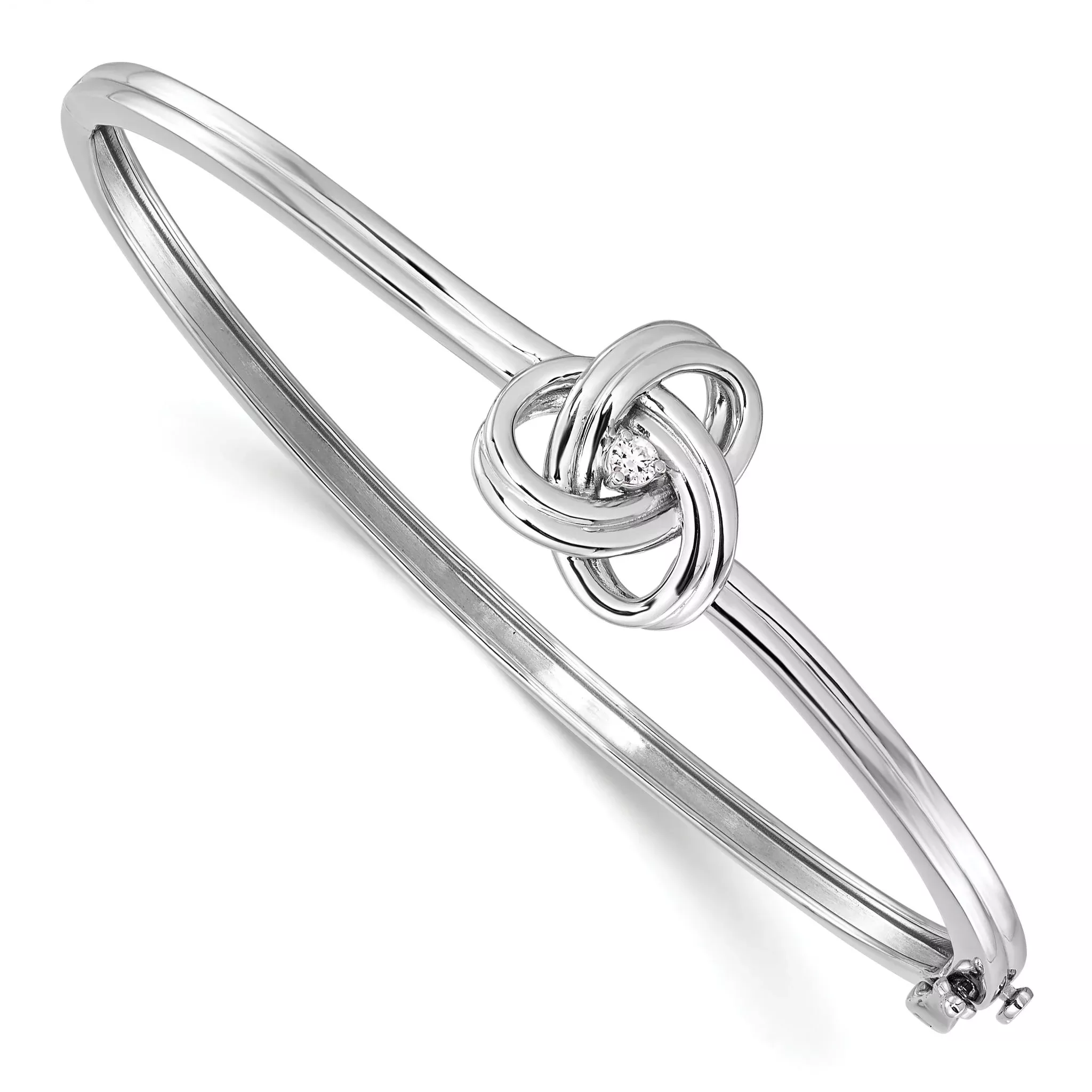 White Ice Sterling Silver Rhodium-Rhodium-Plated Diamond Love Knot Hinged Bangle Bracelet