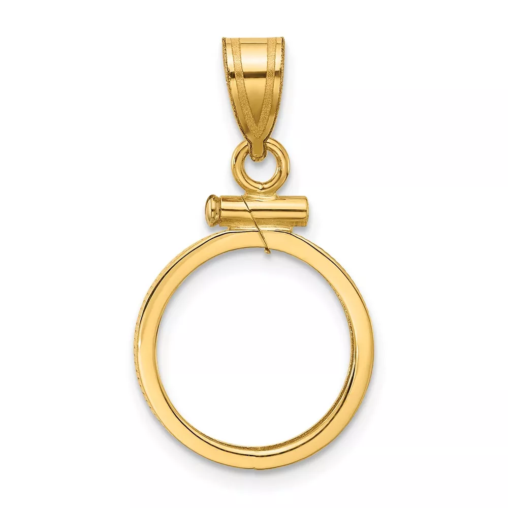 Wideband Distinguished Coin Jewelry 10k Polished 14.0mm x 1.1mm Screw Top Coin Bezel Pendant