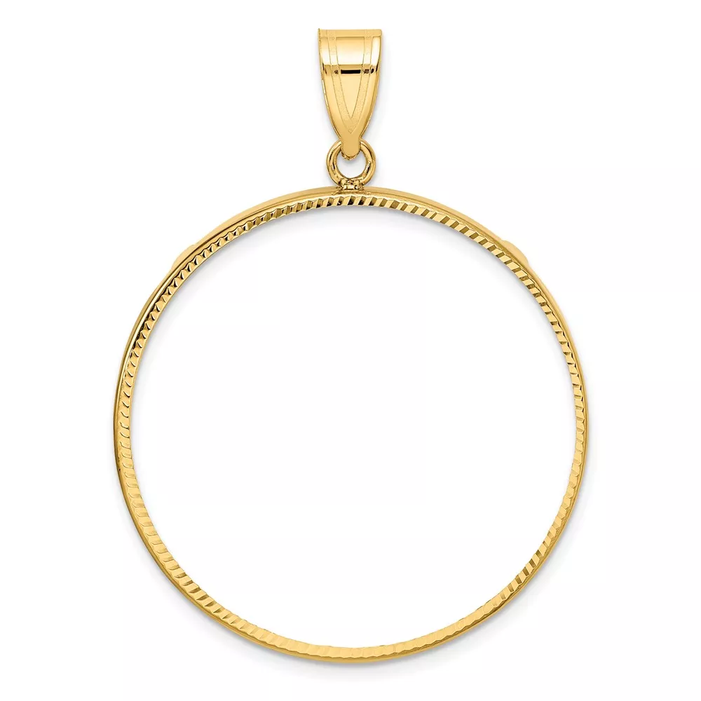 Wideband Distinguished Coin Jewelry 10k Polished and Diamond-cut 32.7mm Prong Coin Bezel Pendant