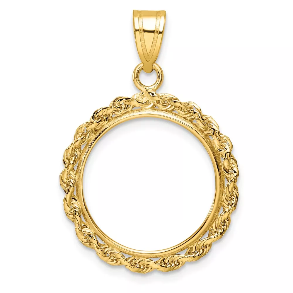 Wideband Distinguished Coin Jewelry 10k Polished Rope 16.5mm Prong Coin Bezel Pendant