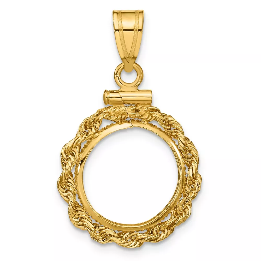 Wideband Distinguished Coin Jewelry 14k Polished Rope 13.0mm x 1.1mm Screw Top Coin Bezel Pendant