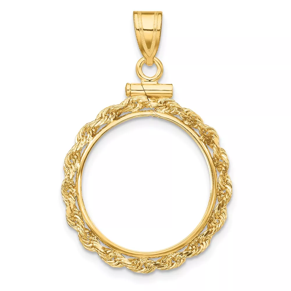 Wideband Distinguished Coin Jewelry 14k Polished Rope 17.8mm x 1.35mm Screw Top Coin Bezel Pendant