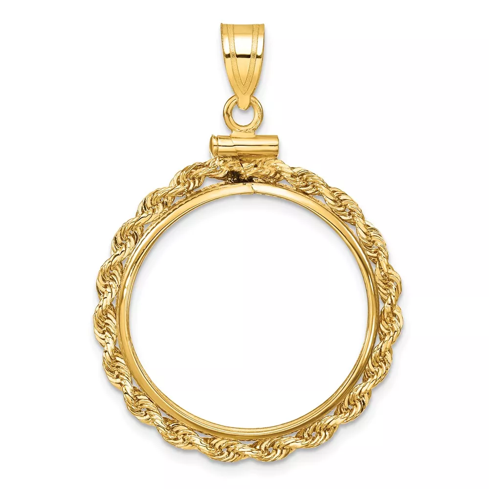 Wideband Distinguished Coin Jewelry 14k Polished Rope 22.0mm x 1.9mm Screw Top Coin Bezel Pendant