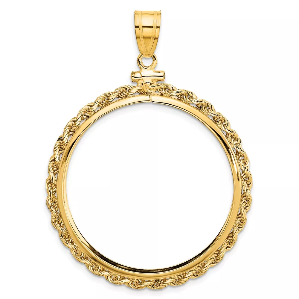 Wideband Distinguished Coin Jewelry 14k Polished Rope 32.7mm x 3mm Screw Top Coin Bezel Pendant